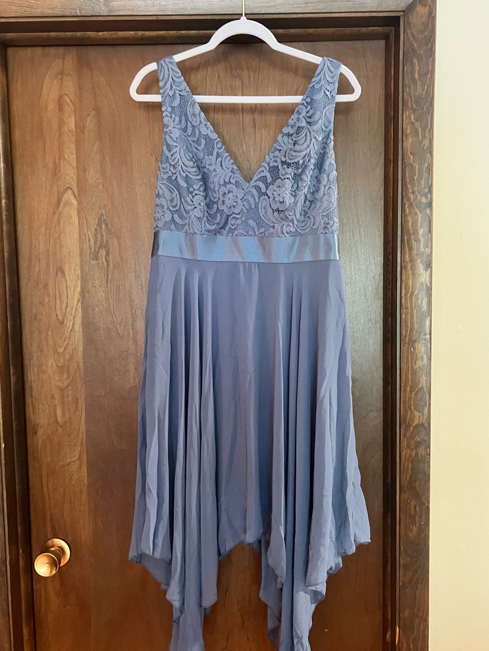Ever Pretty Dusty Blue Lace & Chiffon V-Neck Handkerchief Hem Chemise